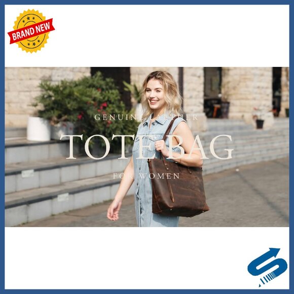 Large Genuine Leather Tote with Laptop Compartment & Adjustable Strap - Picture 8 of 8